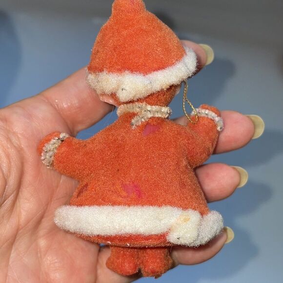 Vintage flocked Santa Claus & Mrs Claus Christmas tree ornaments - Picture 5 of 7